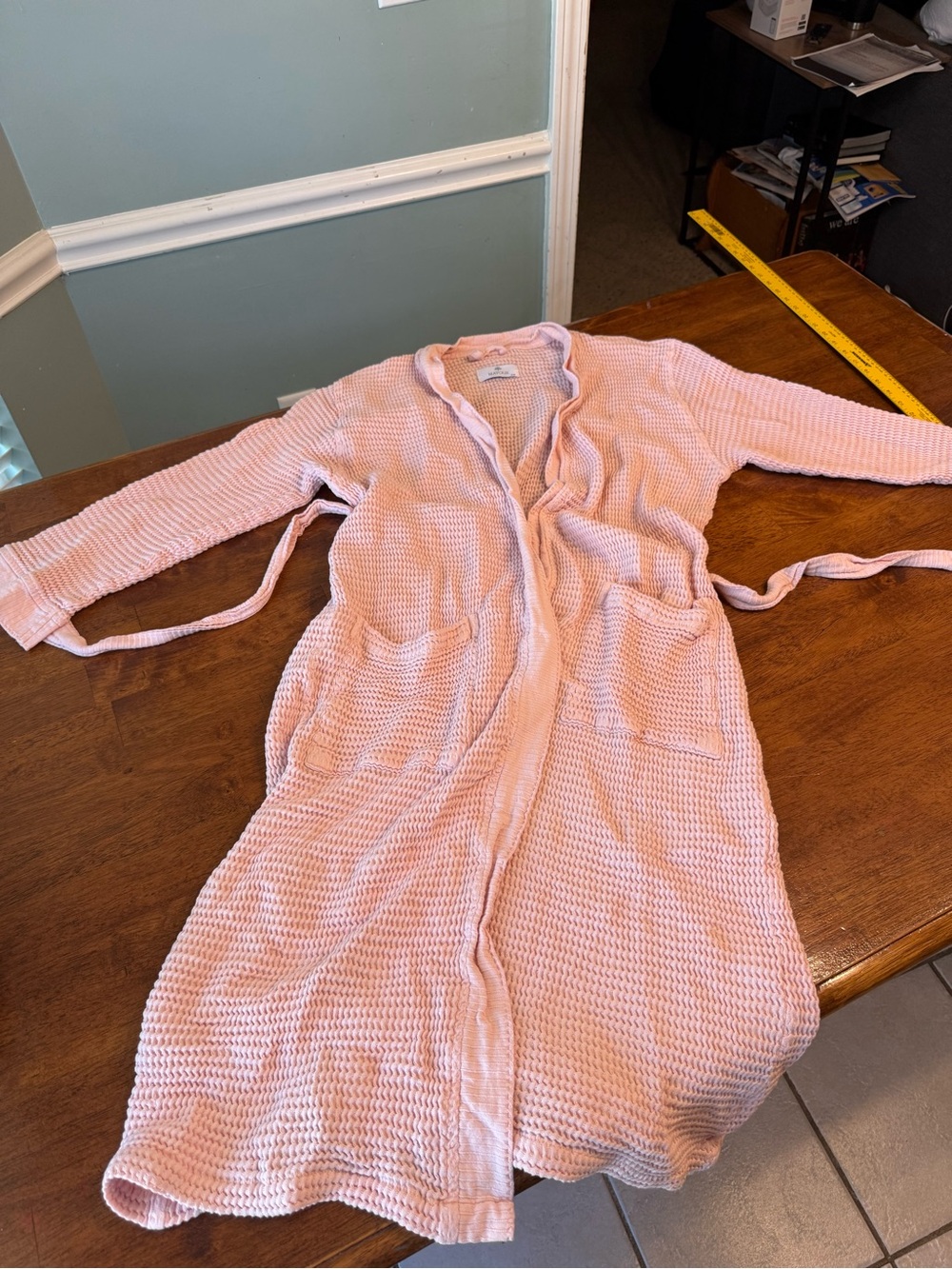 Matouk Kiran Turkish Waffle Knit Robe Blush Pink Bathrobe Size S/M